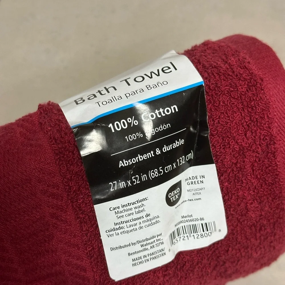 Mainstays‎ Red 2 Bath Towels cotton rich
